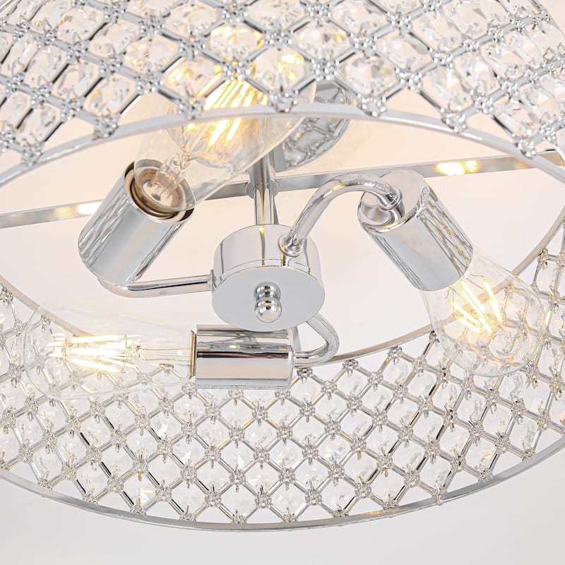 15" Modern Glam 3-Light Crystal Semi Flush Mount Ceiling Lights