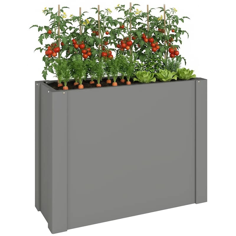 Outsunny Raised Garden Bed, Galvanized Planter Box Outdoor with Gloves for Gardening Vegetables, Flower