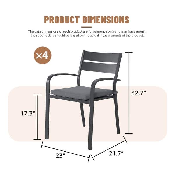dimension image slide 1 of 5, Outdoor Stackable Aluminum Dining Chair with Cushion (Set of 4)