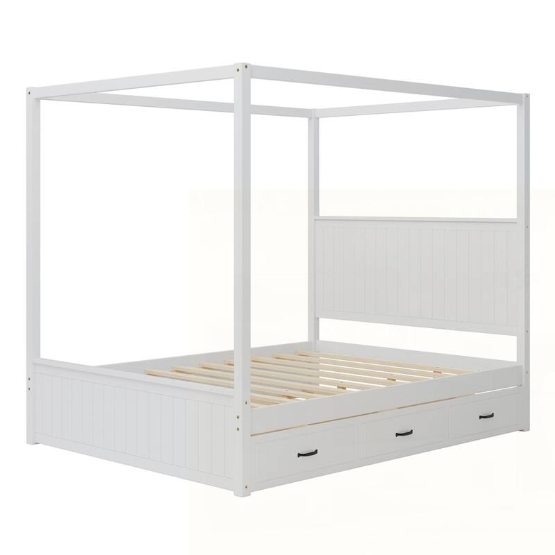 Canopy Platform Bed with Trundle and Three Storage Drawers