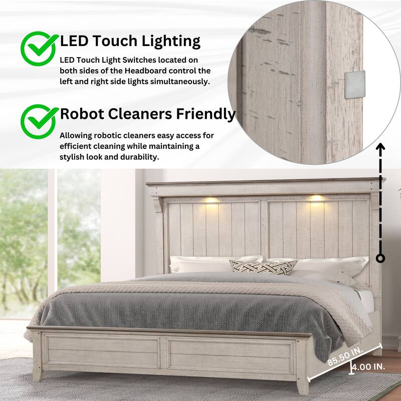 Roundhill Furniture Walcott 4-Piece Bedroom Set with Touch LED Lighting