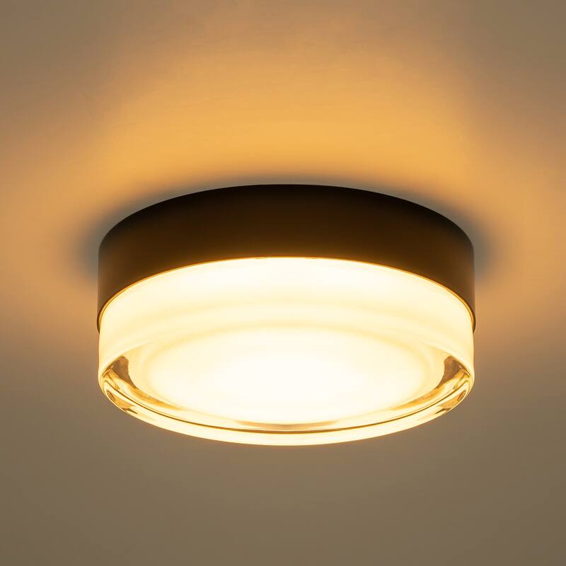 5.9"W Modern Black Circular Clear Frosted Glass Integrated LED Wall Sconce/Flush Mount Ceiling Light