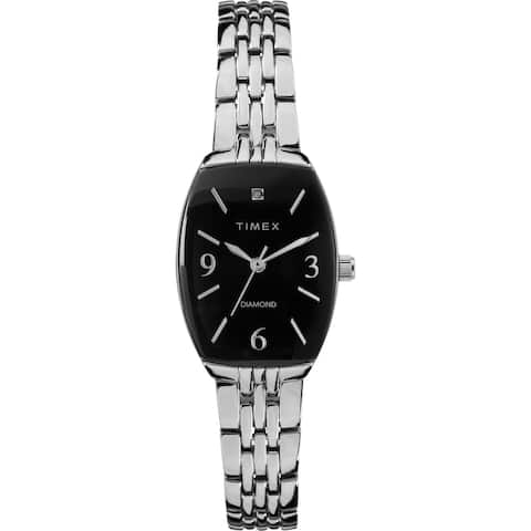 Timex Women's Dress Tonneau 21mm Watch - Black Dial & Silver-Tone Bracelet with Diamond Accent - One Size - One Size