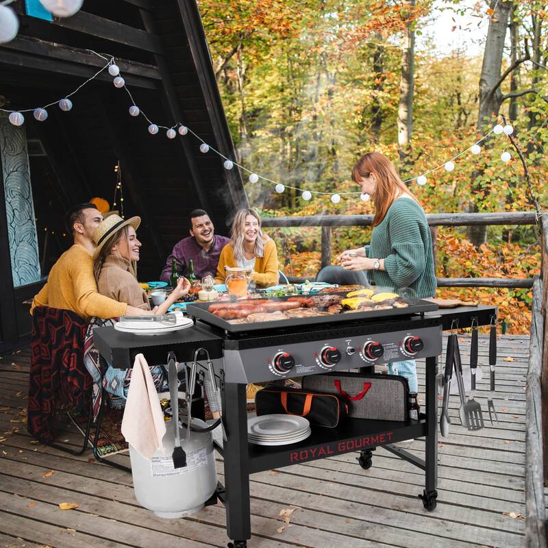 Royal Gourmet 34-Inch 4-Burner Gas Griddle with Side Shelves