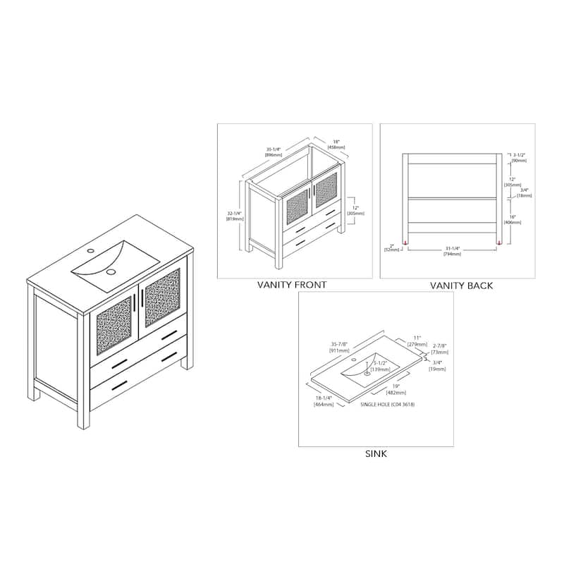 Blossom Solid Wood Double Bathroom Vanity w/ Ceramic Sink & Base