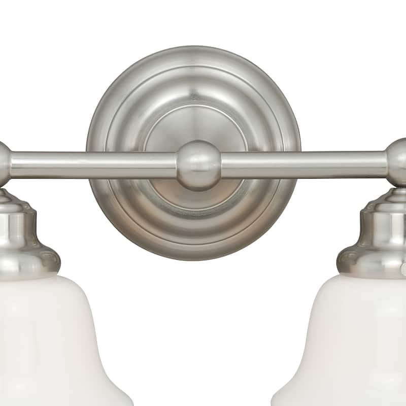 Vaxcel Huntley 2-Light 16-in Satin Nickel Schoolhouse Vanity Light - 16-in W x 10-in H x 7-in D
