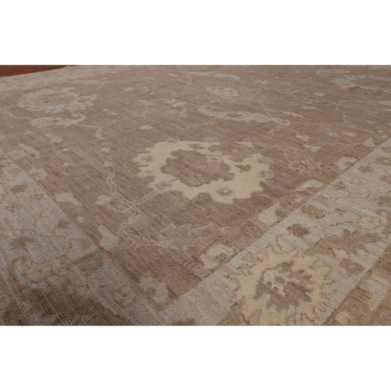 Brown Floral Oushak Vegetable Dye Area Rug Hand-Knotted Wool Carpet - 8'7"x 9'10"