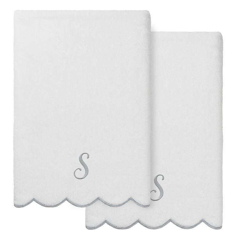 Authentic Hotel and Spa 100% Turkish Cotton Grey ADORNIA Scallop Personalized 2 Piece Bath Towel Set - 2 Bath Towels - S