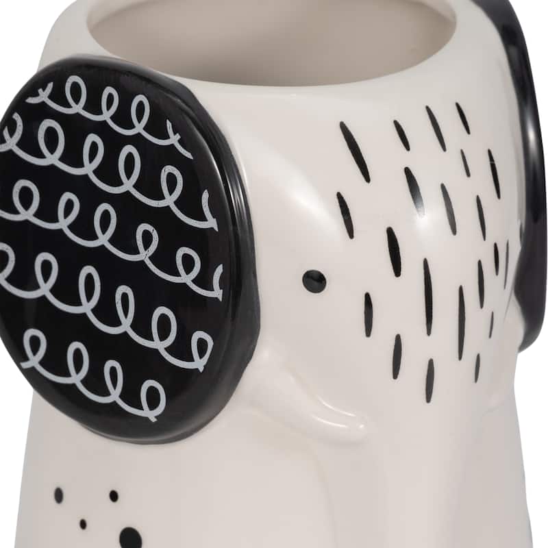 Sagebrook Home Ceramic Elephant Figurine - 9" White/Black Vase with Opening - 6" x 5" x 9"