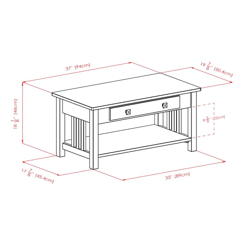 Stafford Coffee Table, Oyster Gray - 37.01 x 19.84 x 18.11 inches