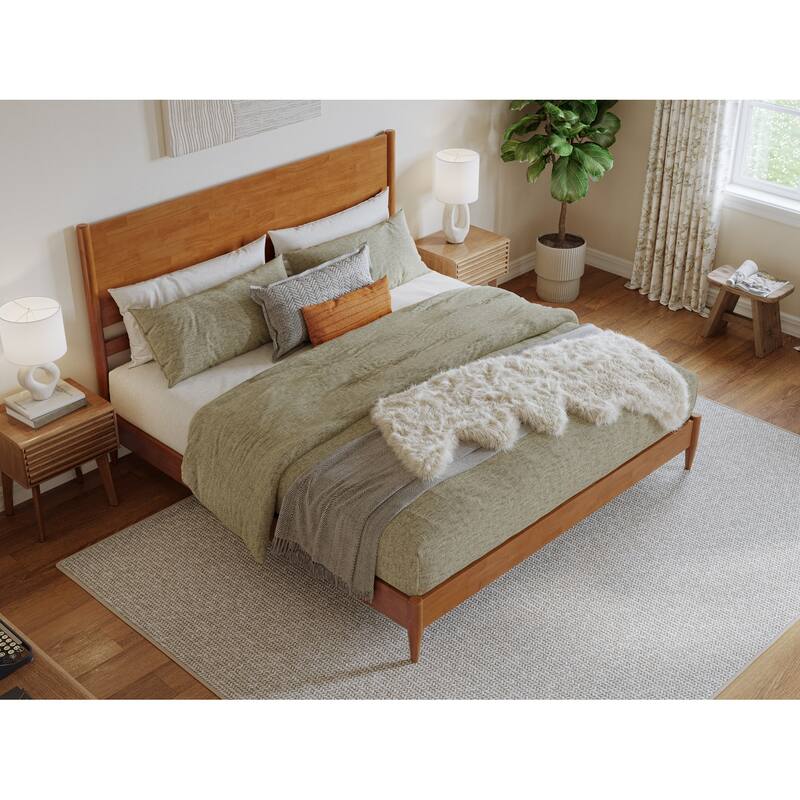 King Size Platform Bed - Solid Wood Low Profile Bed Frame - Victorian Style Bedroom Furniture