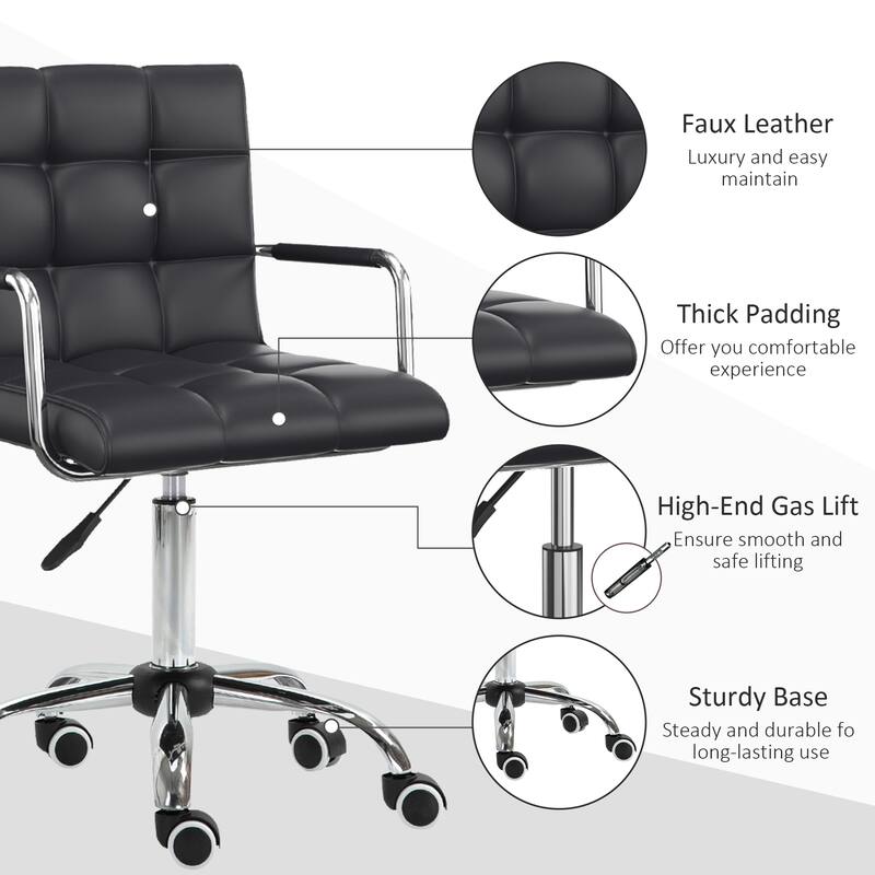 Home Office Chair with Wheels, Executive Desk Chair with PU Leather and Adjustable Height, Ergonomic Upholstered Task Chair
