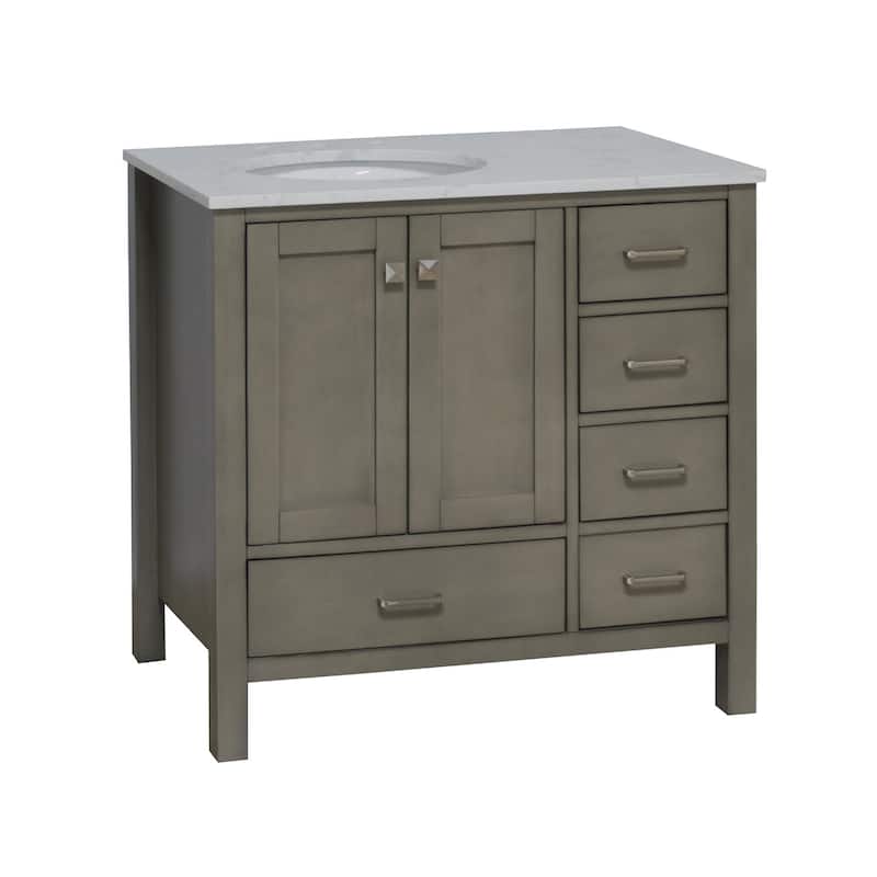 KitchenBathCollection Horizon 36" Bathroom Vanity with Engineered Carrara Top