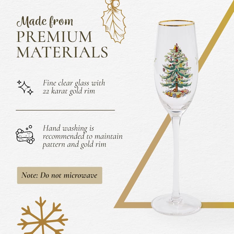 Spode Set of 4 Christmas Tree Champagne Flutes - 2.75" D x 10.25" H