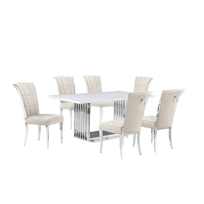 Best Quality Furniture D310/1-SC320-7 Dining Set with 68" White Marble Top
