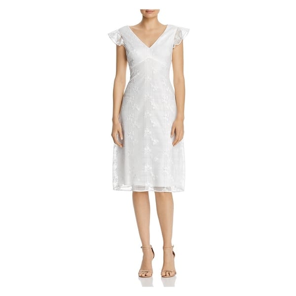 Adrianna Papell Women's Cap Sleeve V Neck Knee Length Sheath Cocktail Dress  White Size 2 - Bed Bath & Beyond - 40577829