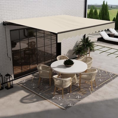 ALEKO Caribbean Manual Retractable Patio Awning - Black Frame - Ivory Cream - 12 x 10 Feet