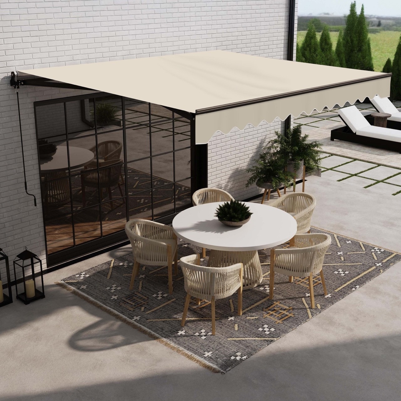 ALEKO Caribbean Manual Retractable Patio Awning - Black Frame - Ivory Cream - 12 x 10 Feet