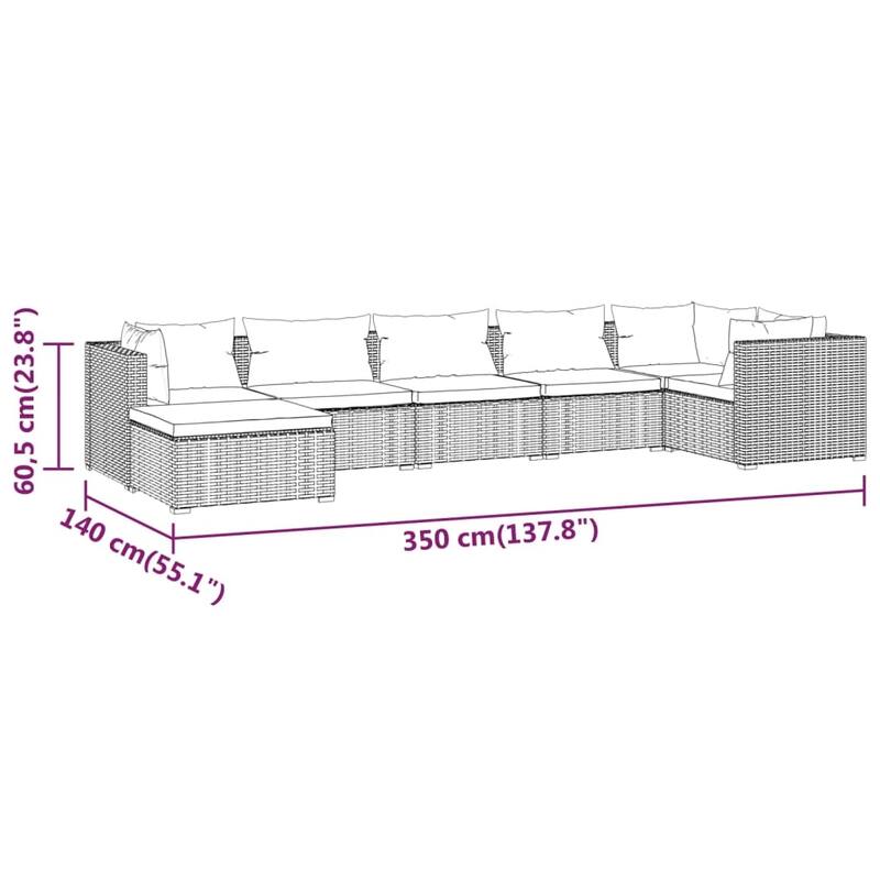vidaXL Patio Lounge Set Outdoor Sectional Sofa Set Table Garden Poly Rattan - 27.6" x 27.6" x 23.8"