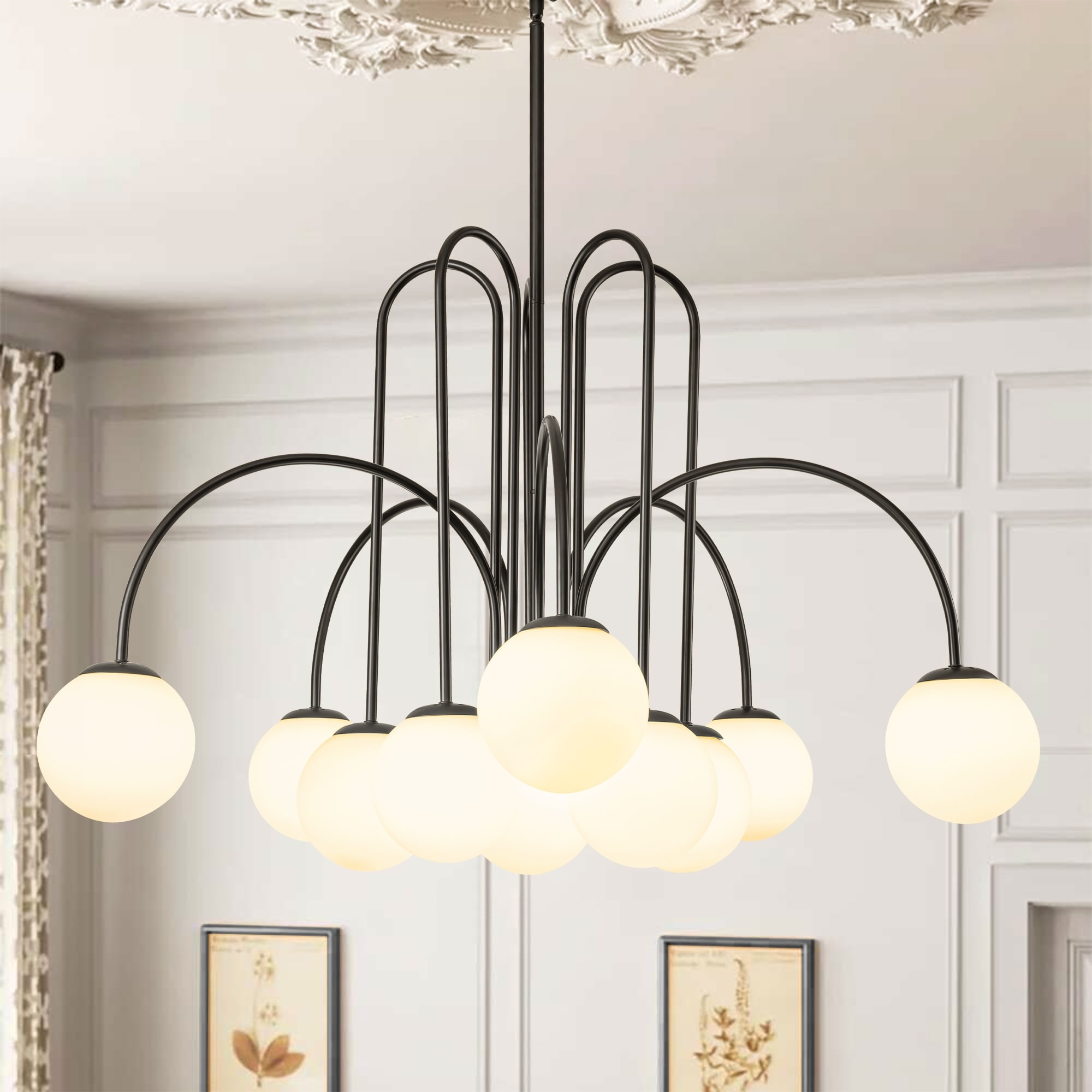 Rennnsan 6/10-Light Modern Glam Sputnik Cluster Frosted Glass Globe Chandelier for Dining Room