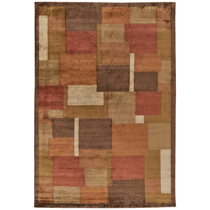 Keystone Hand Knot Color Block Rug, Brown/Rust, Area Rug - 7'-9" x 9'-9" - Rust Orange/Chocolate Brown/Moss Green