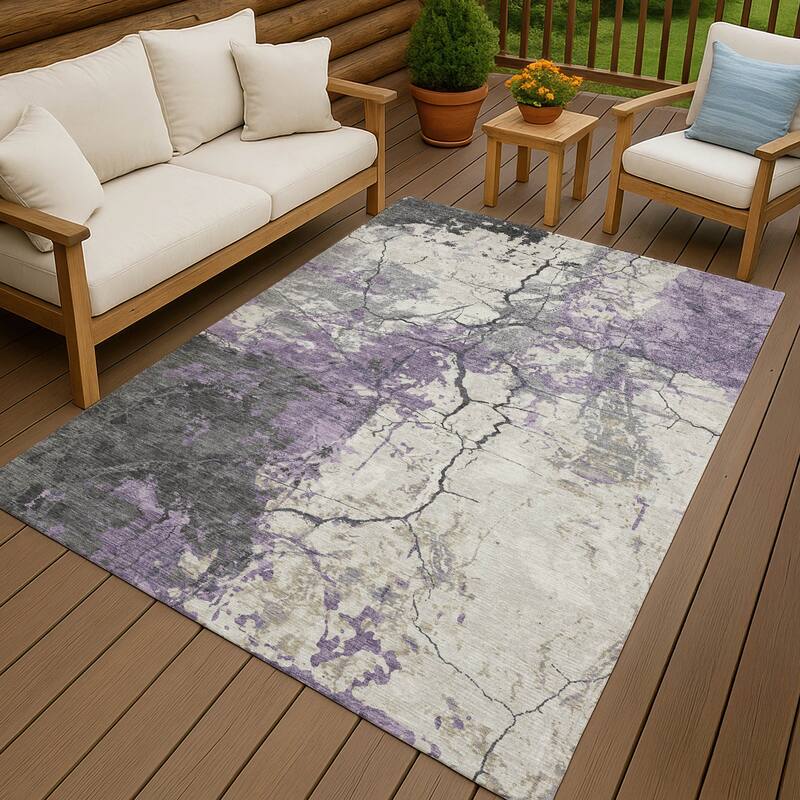Machine Washable Indoor/ Outdoor Modern Crackle Chantille Rug - Lavender - 10' x 14'