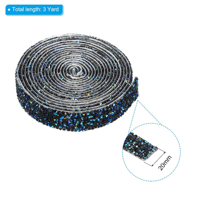 3 Yards Resin Rhinestone Ribbon Crystal Strips Self Adhesive, AB - Black - 20mm