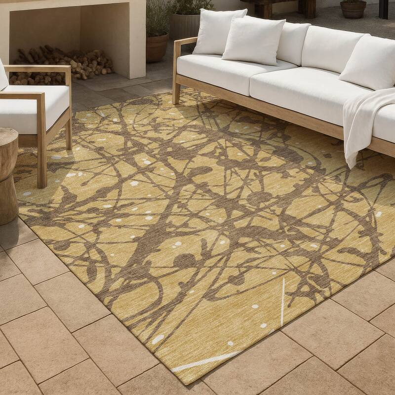 Machine Washable Indoor/ Outdoor Modern Campo Chantille Rug - Gold - 2'6" x 3'10"