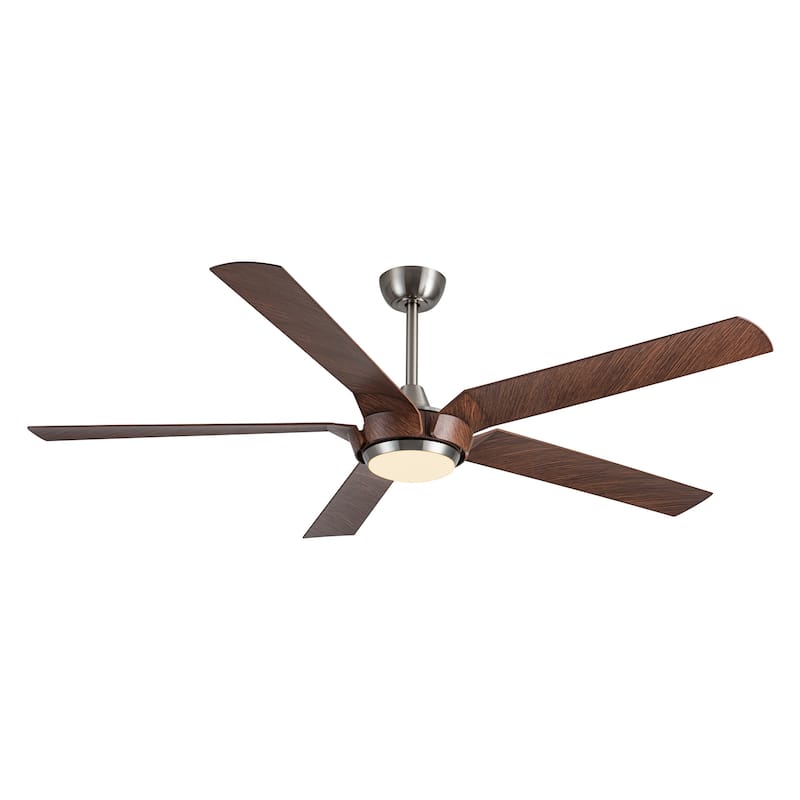 65" Brushed Nickel Modern 5-Blade LED Ceiling Fan with Light and Remote