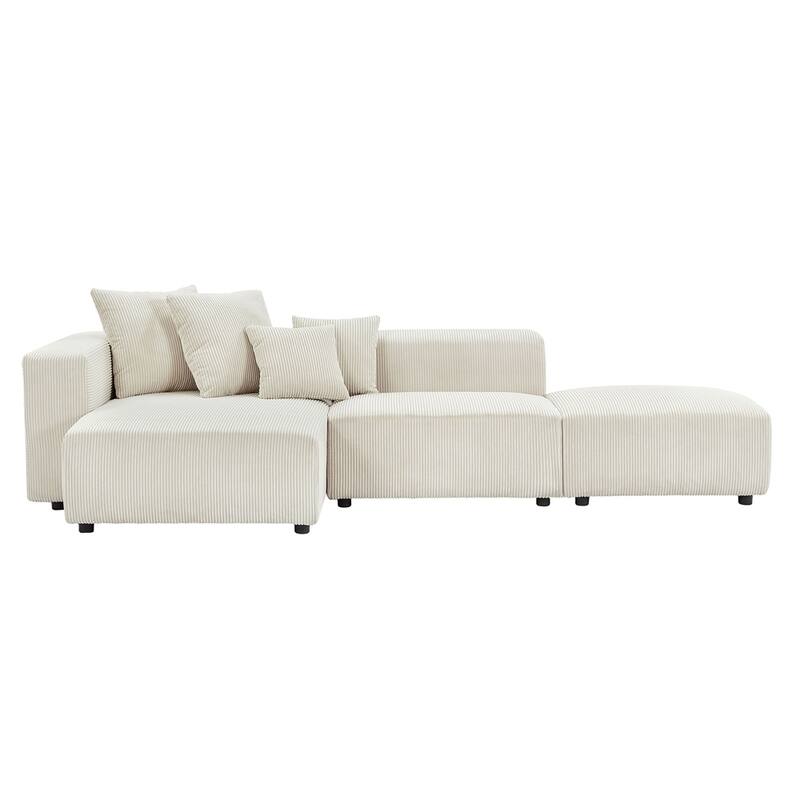 Soft Corduroy Sectional Modular Sofa Set, Small L-Shaped Chaise Couch - Beige