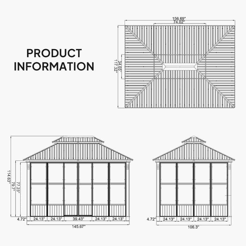 PURPLE LEAF Double Top Sunroom Outdoor Grey All-Weather Screen House Patio Hardtop Gazebo