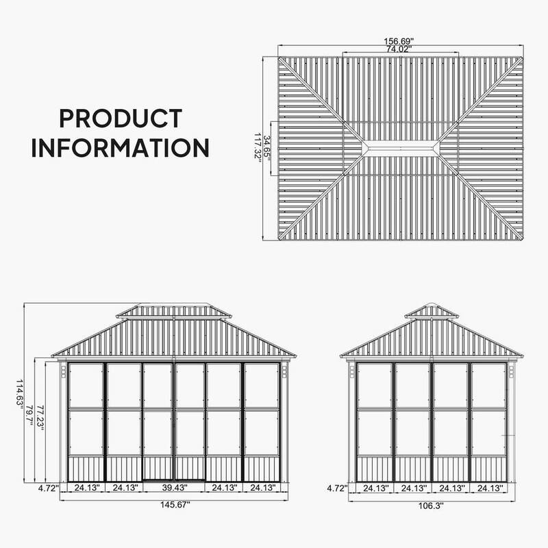 PURPLE LEAF Double Top Outdoor Wood Grain Sunroom All-Weather Screen House Patio Hardtop Gazebo