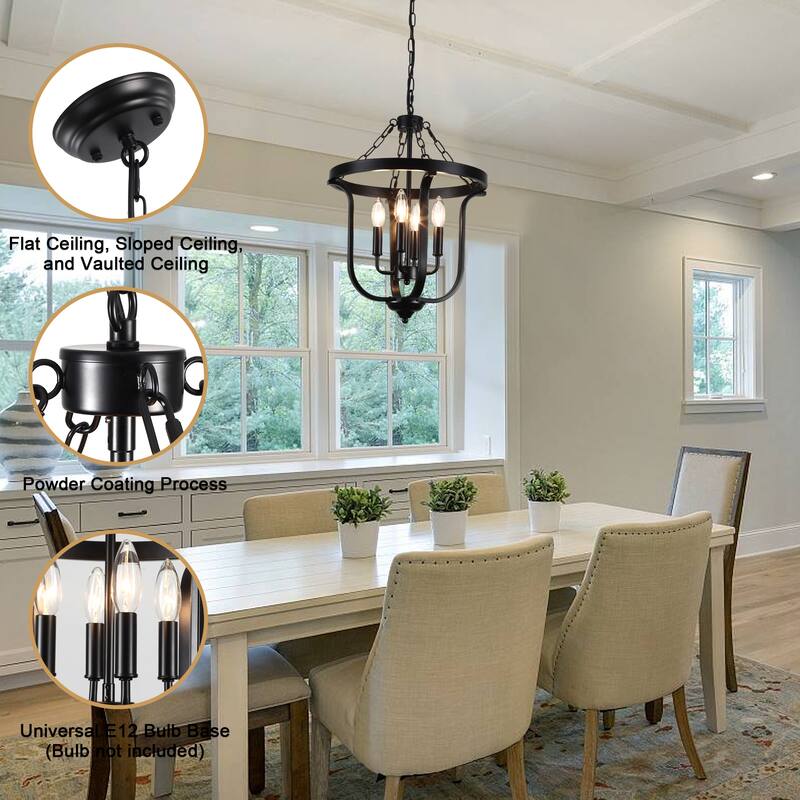 Farmhouse 4-Light Dimmable Cage Pendant Light Candle Chandelier for Kitchen Island