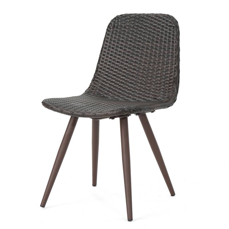 Illa Dining Side Chairs, Set of 2, Brown Angled Legs, Iron, Gray Outdoor Wicker