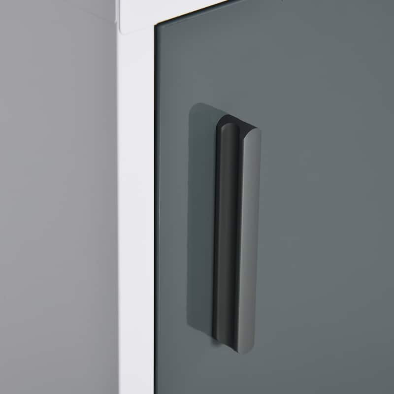 kleankin Wall Medicine Cabinet with Lock, Hanging Medical Cabinet, First Aid Wall Cabinet for Bathroom Kitchen, White and Grey