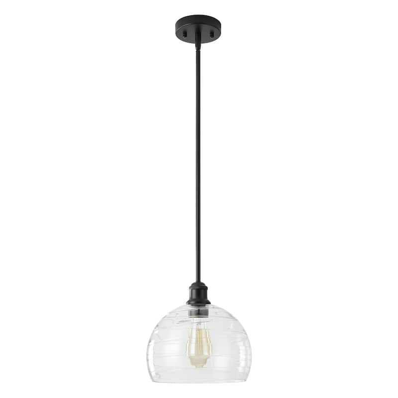 1-Light Modern Black Ribbed Glass Dome Kitchen Island Pendant Light - 9.06 in. W x 9.45 in. H