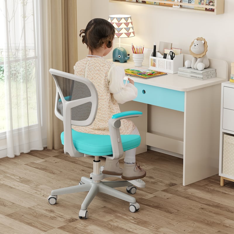 Height Adjustable Children Desk Chair with Swivel Base and Lumbar Support Smooth Wheels - 22.5" x 21.5" x 31.5"-36"
