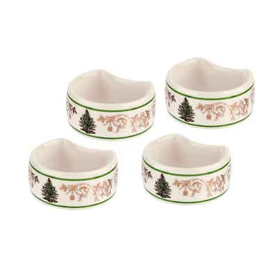 Spode Christmas Tree Gold Collection Set of 4 Napkin Rings - 2.75 Inch