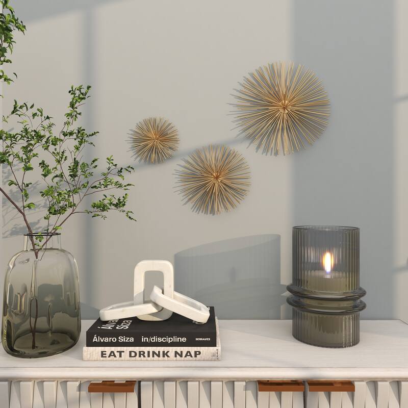 CosmoLiving by Cosmopolitan Metal 3D Starburst Wall Decor (Set of 3) - Silver, Gold, Black, Copper