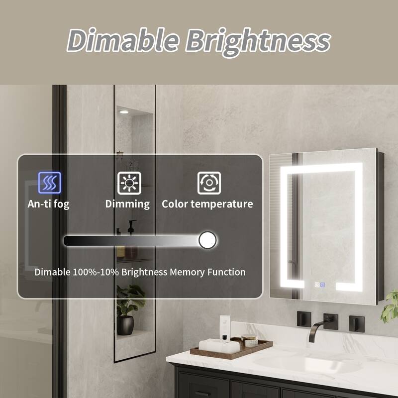ExBrite 20" x 26" LED Bathroom Medicine Cabinet with Mirrors, Defog