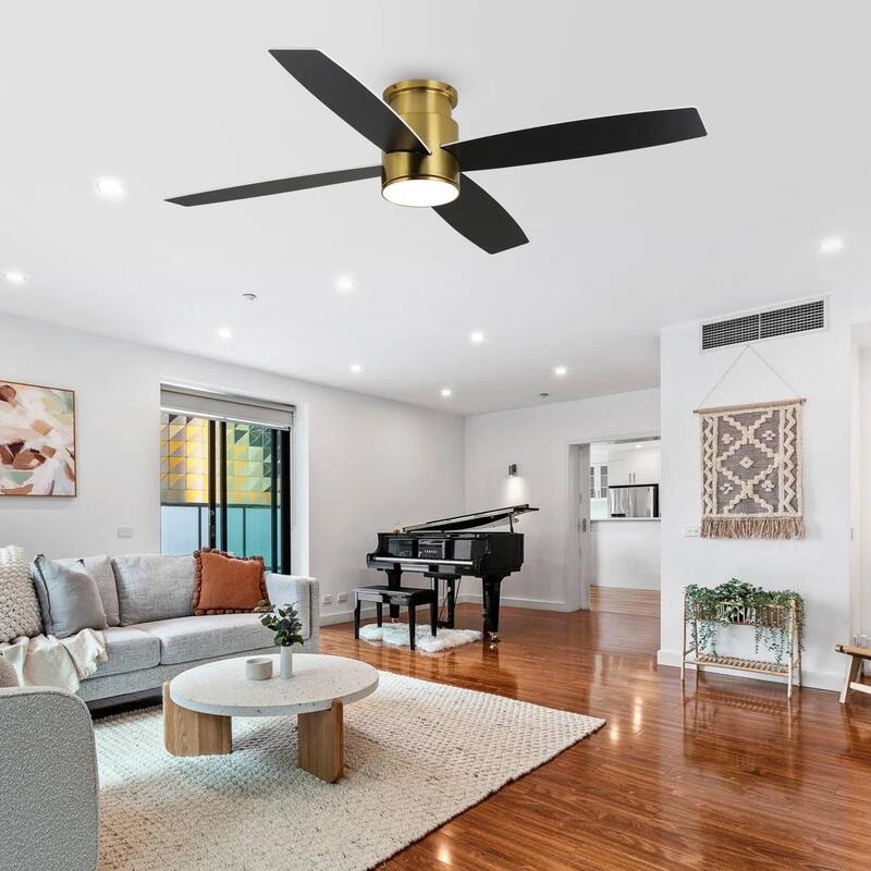 MLiAN Flush Mount DC Ceiling Fan with Lights and Remote, 4 Reversible Blades