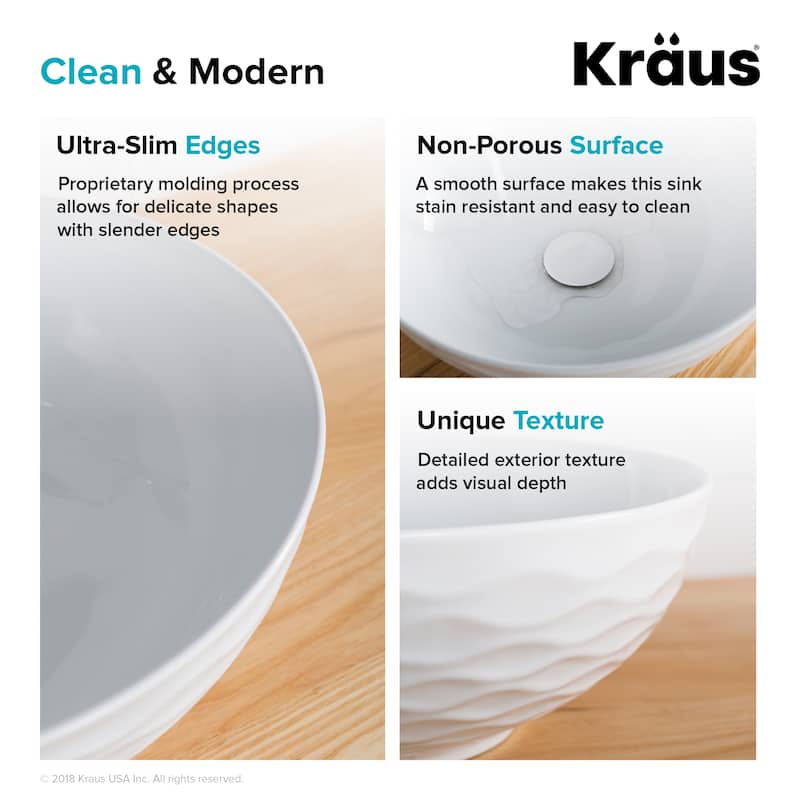 KRAUS Viva 16 1/2 inch Round Porcelain Ceramic Vessel Bathroom Sink