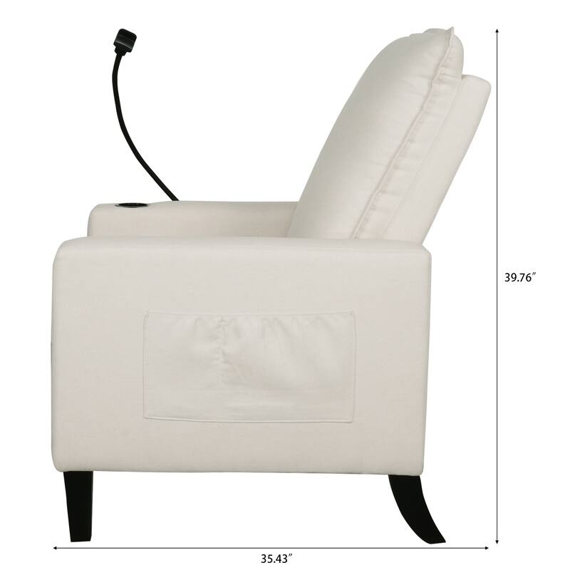 Beige Modern Fabric Manual Adjustable Recliner Chair with Mobile Phone Holder, Cup Holder, and Footrest