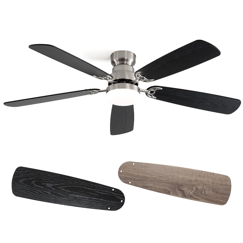 42"/52" Ceiling Fan with Remote,Dual Blade Finish,3CCT LED Light,Plywood Blades,Flush Mount and Downrod Mount