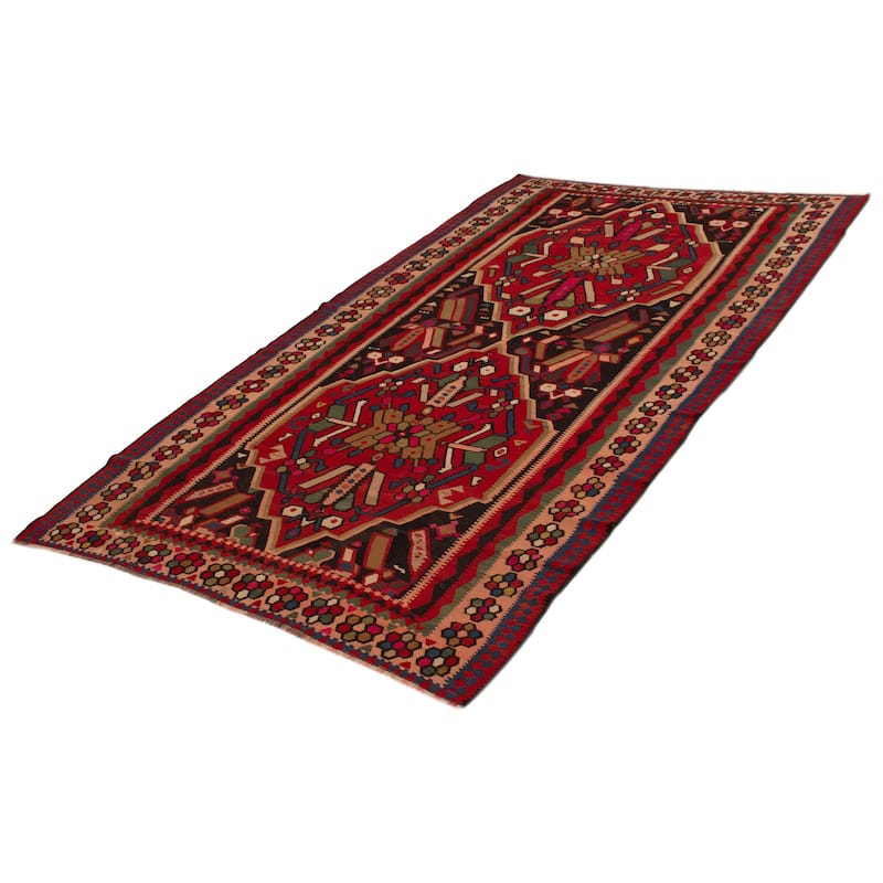 ECARPETGALLERY Flat-Weave Yoruk Black, Red Wool Kilim - 7'0 x 12'9