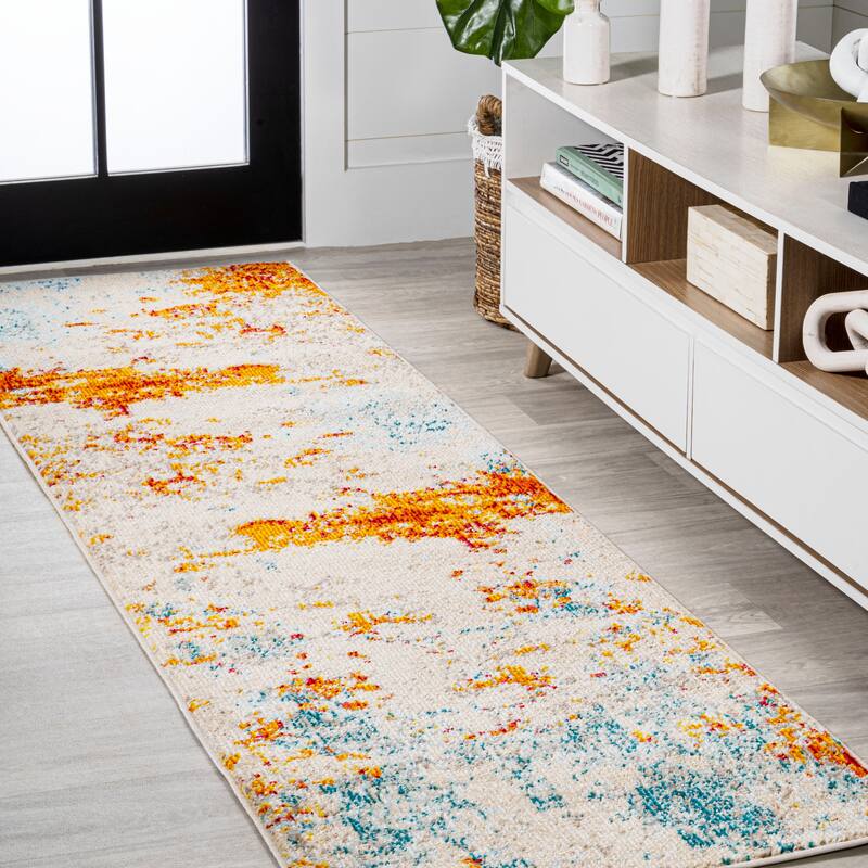 JONATHAN Y Petalo Modern Abstract Area Rug - 2 X 8 - Orange/Multi
