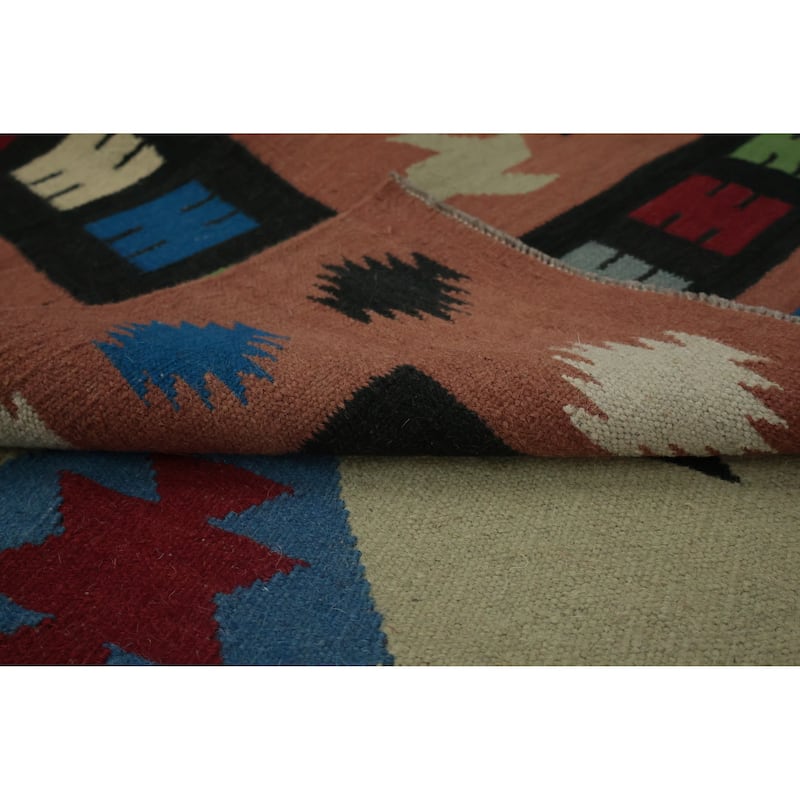 Hand Woven Oriental 100% Wool Carpet Southwestern Modern Green Kilim Area Rug - 10' 6'' X 8' 8''