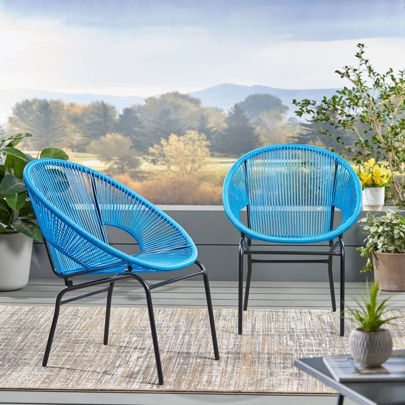 Roomfitters Nusa Outdoor Woven Rope Patio Chairs with Iron Frame, Modern Basket Chair, Blue Set of 2 - Set of 2