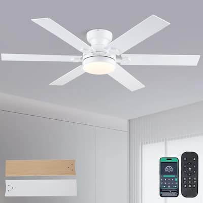 46 inches White Flush Mount Ceiling Fan with Light,6 Dual Side Blades,