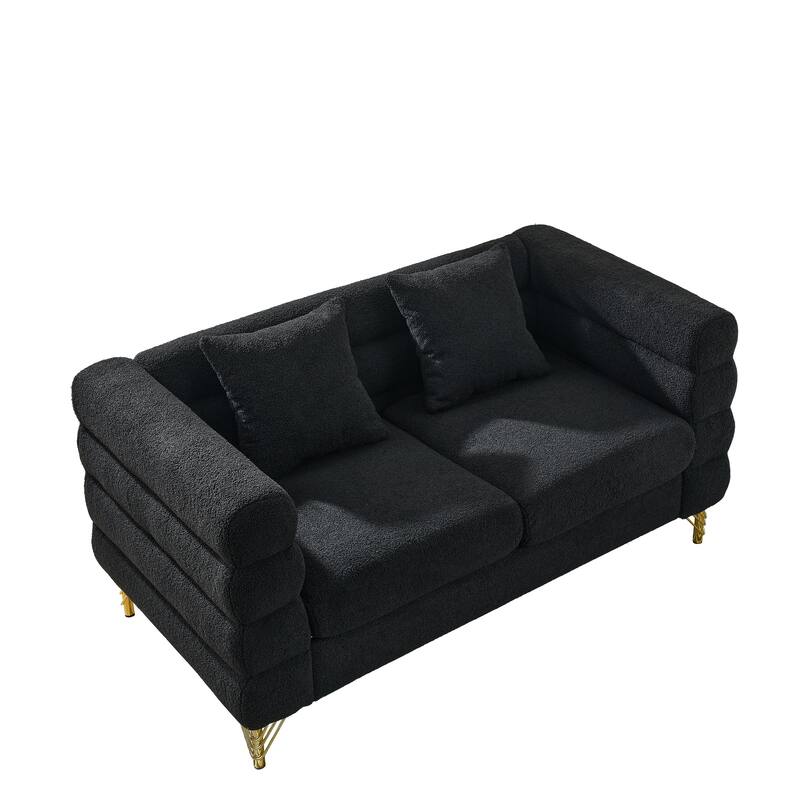 60" Oversized Teddy Fabric 2-Seater Sofa with Deep Seating, 2 Pillows and Solid Wood Frame